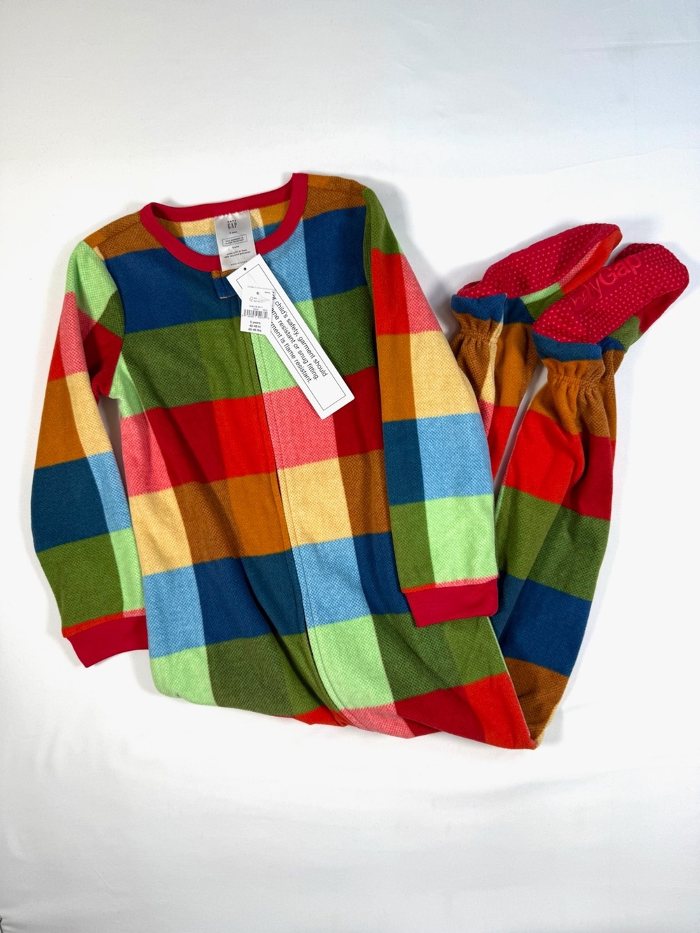 NWT GAP Unisex Plaid Fleece‎ Footed Pajamas Size 5 Years Colorblock Cozy NEW